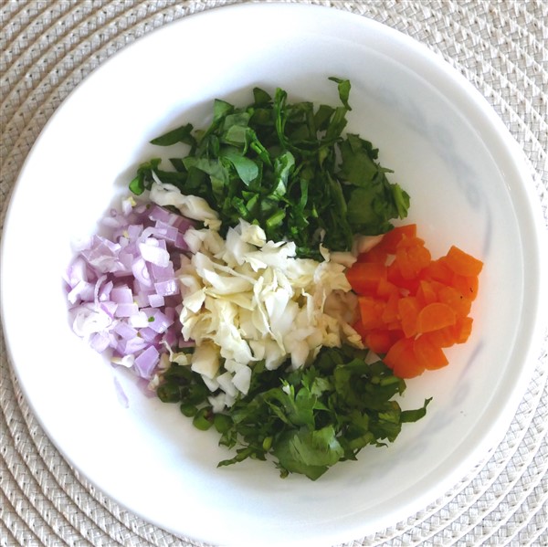 Vegetable Uthappam - Savory multigrain and vegetable pancake.