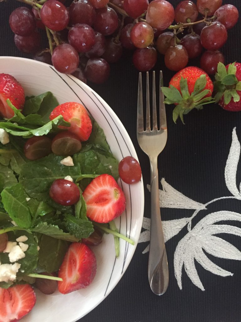 Colorfully-Crunchy Strawberry Grape Kale Salad