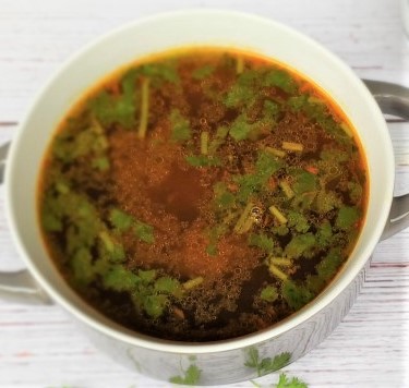 Pepper Rasam - Zesty pepper tamarind soup, to help fight that cold.