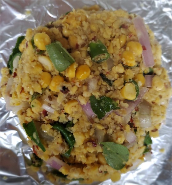 Lentil burger with soaked chana dal set aside and then added to the mix